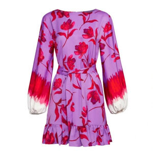 Prabal Gurung purple floral dress with ruffle Sz S nwt 006